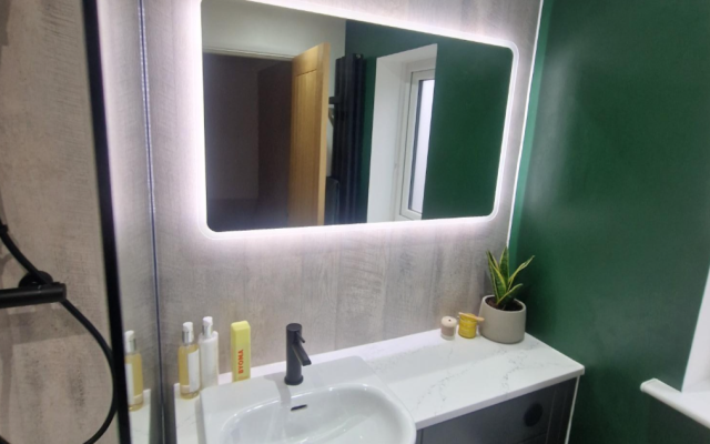 Small bathroom with bold colours